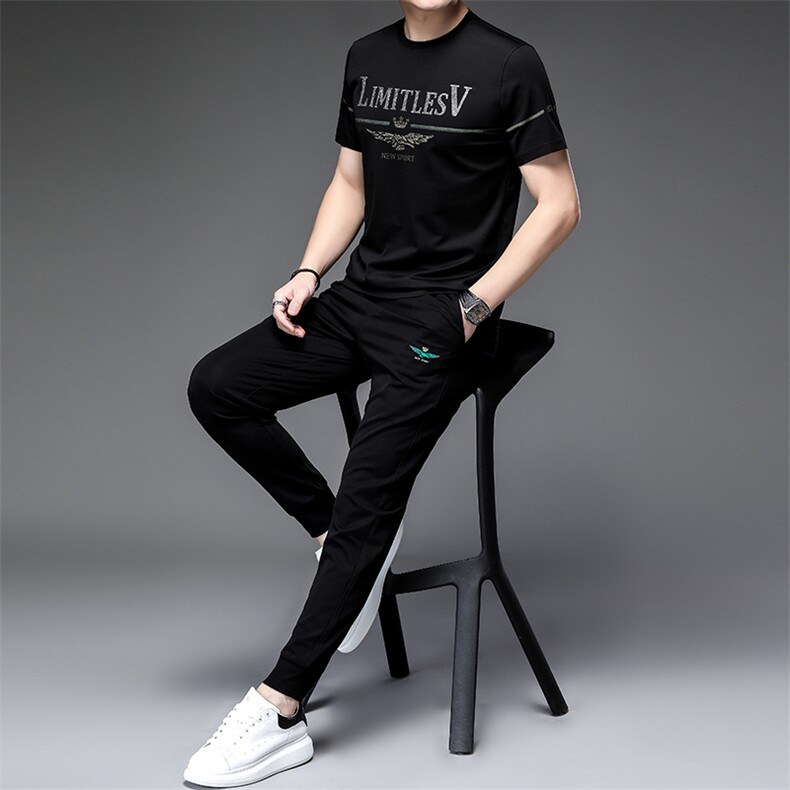 针冰丝男士休闲卫衣套装夏季短袖运动服三件套时尚潮流冰丝,男装休闲套装,电商B212（原钱塘6029）
