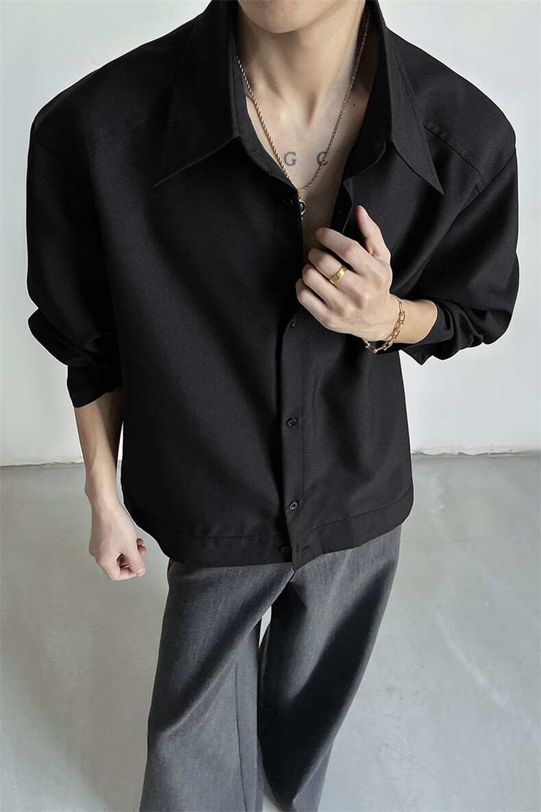长袖衬衫男老钱风纯色春季高级感痞帅休闲上衣-A2391TP33,男装衬衫,电商B241
