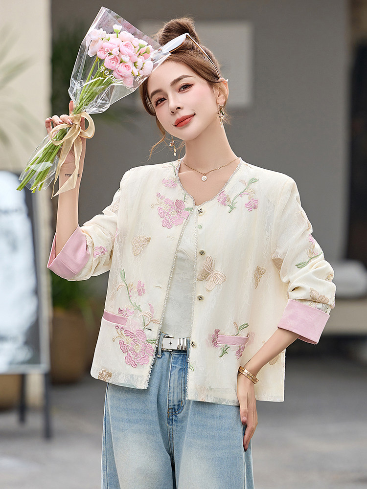小香风气质轻奢刺绣外套女2026新款春夏薄款防晒蕾丝开衫上衣,女装短外套,艾仟回(原伊仟回)