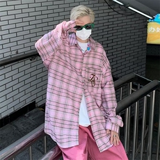 夏季日系学院风格子长袖衬衫男女宽松上衣情侣衬衣1249-P43，男装衬衫，星座910-5