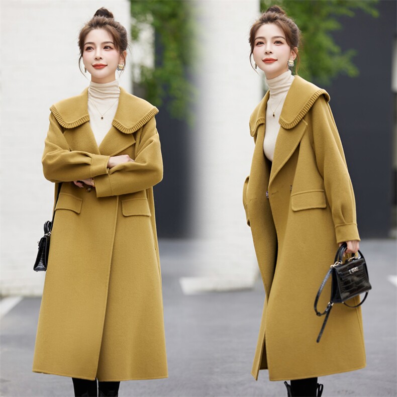 【现货】2025新款宽松时尚显瘦双面羊毛大衣过膝高端毛呢外套，女装毛呢外套，乐吉娜
