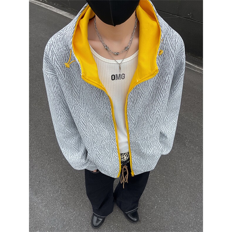YK86105-P55 聚酯纤维 秋季新品美式复古人字纹连帽卫衣男图片