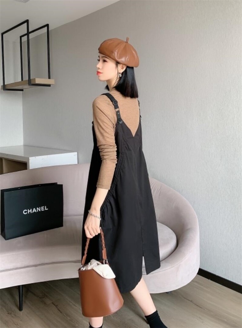 2021秋季新款薄款抽皱两件套背带裙，其它，微迪菲