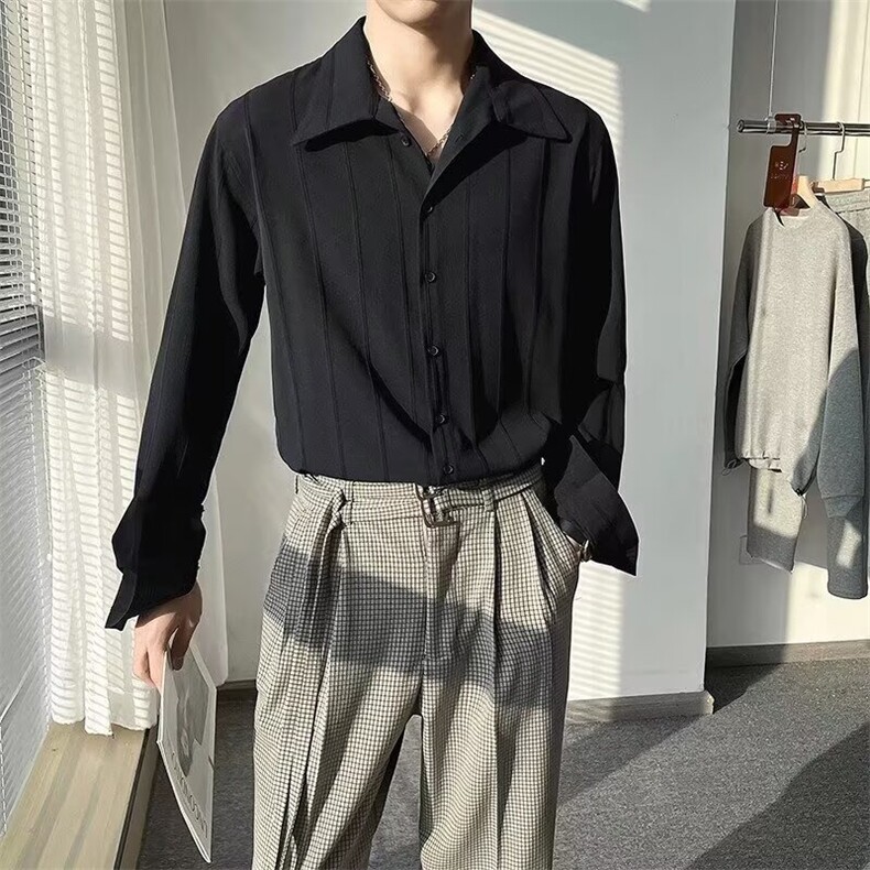 百搭白色长袖衬衫男春秋季潮流宽松大码休闲衬衣翻领外套慵懒流行,男装衬衫,星座506A