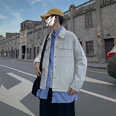 白色牛仔外套男韩版高街帅气宽松2024冬季ins新款夹克W6262-P61，男装夹克，星座412-2