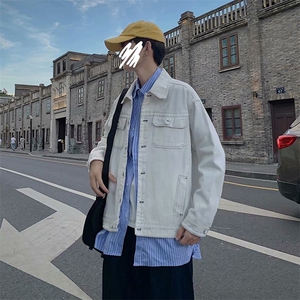 白色牛仔外套男韩版高街帅气宽松2024冬季ins新款夹克W6262-P61图片