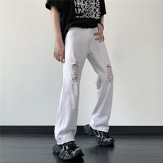 美式高街破洞牛仔裤男韩版潮流个性2023秋夏ins宽松长裤RK655-P42，男装牛仔裤，星座412-3