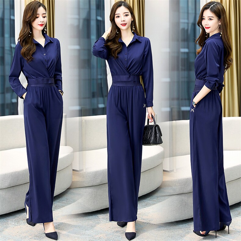 女装夏装2023新款套装时尚洋气气质翻领上衣高腰阔腿裤减龄两件套，女装套装/套裙，梦依杭