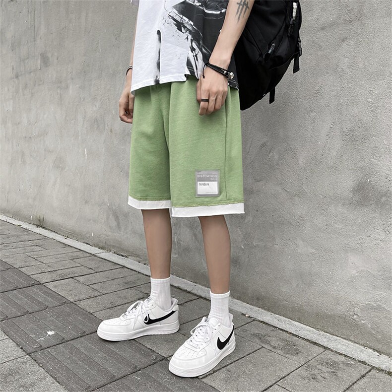 港风假两件拼接休闲短裤男韩版夏季简约五分运动裤DK021P38限49,男装休闲裤,电商A089-1
