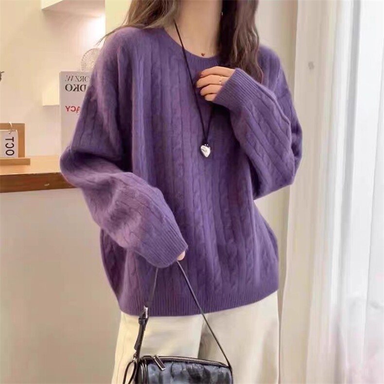 2025花纹套头百搭时尚上衣针织衫圆领，女装针织衫/毛衣，思途羊绒