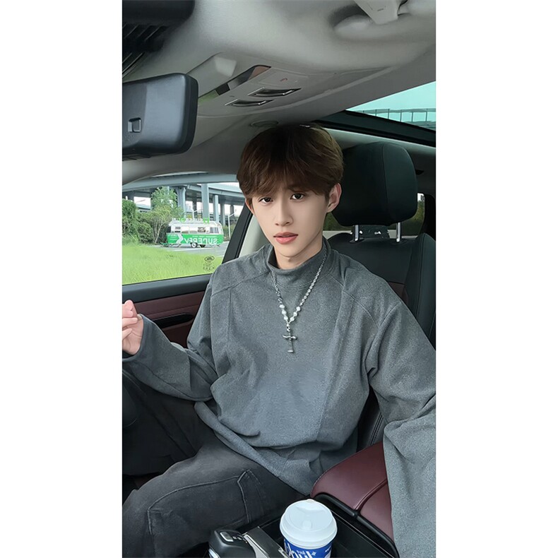 纯色德绒半高领打底衫高级感解构拼接内搭长袖T恤TDR018-特价P18，男装T恤，电商A007