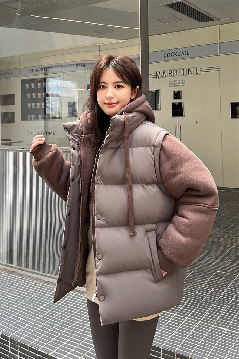 新款假两件棉服男加厚羽绒棉衣情侣款连帽拼色连帽外套M092-P75,男装棉衣,星座1403A