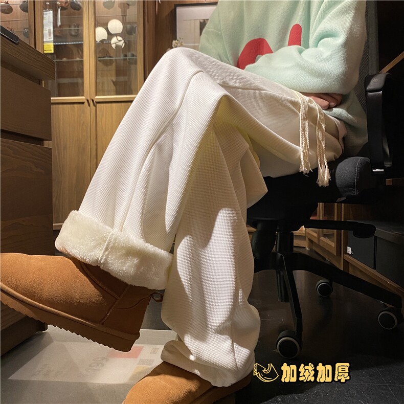 华夫格裤子冬季加绒宽松休闲阔腿运动长裤B315-K880JR-P55控78,男装休闲裤,电商B315