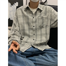 现货~磨毛格子大码长袖衬衫C5891/特P25灰，男装衬衫，电商A094