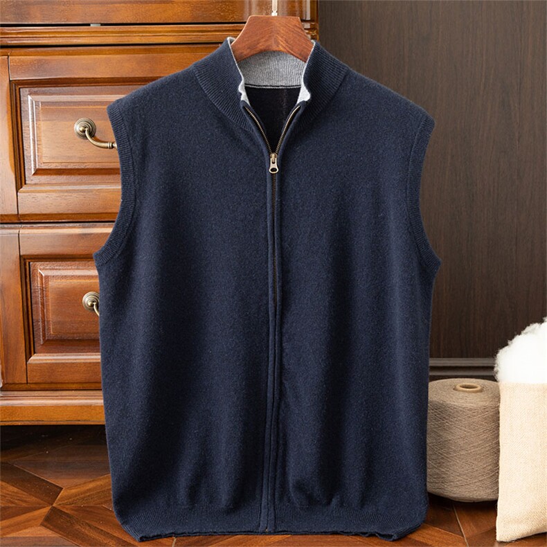 2024秋季新款羊绒男士拉链马甲复古休闲，男装背心/马甲，米亚康羊绒