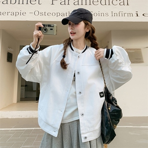 美式复古白色棒球服外套女春秋2025新款休闲气质独特别致夹克上衣图片