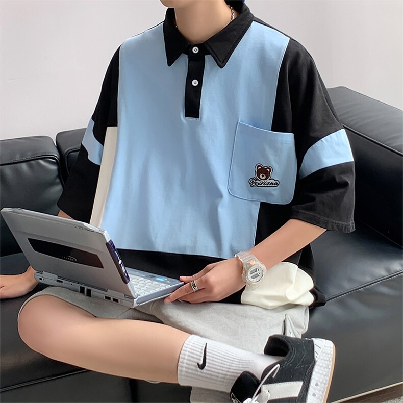 港风高街polo衫短袖t恤夏宽松ins潮情侣设计感小众上衣T950-P30,男装Polo衫,星座512-3