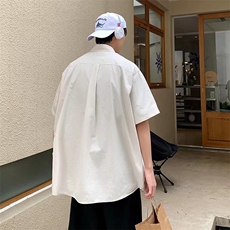 纯色简约港风短袖衬衫男夏季港风潮流百搭衬衣外搭外套W2588-P30，男装衬衫，星座412-3