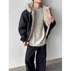 皮毛一体廓形座山雕大毛领棉服男宽松设计感美拉德外套潮，男装夹克，星座506A