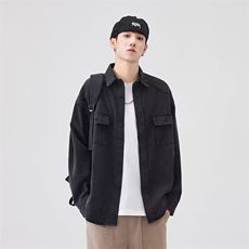 衬衫宽松休闲翻领长袖工装牛仔衬衣夹克外套男5344P62，男装衬衫，星座410-2