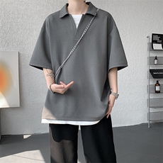 8XL-M假两件V领短袖t恤男夏翻领半袖宽松重磅华夫格大码DT001P40，男装T恤，电商B312
