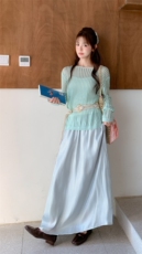 慵懒风绿色镂空防晒针织罩衫套装女2025夏季新款上衣半身裙两件套，女装套装/套裙，2C201