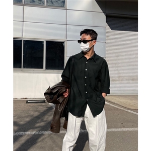 春夏季潮雅痞帅气宽松衬衣休闲外套衬衫男士长袖904P45图片