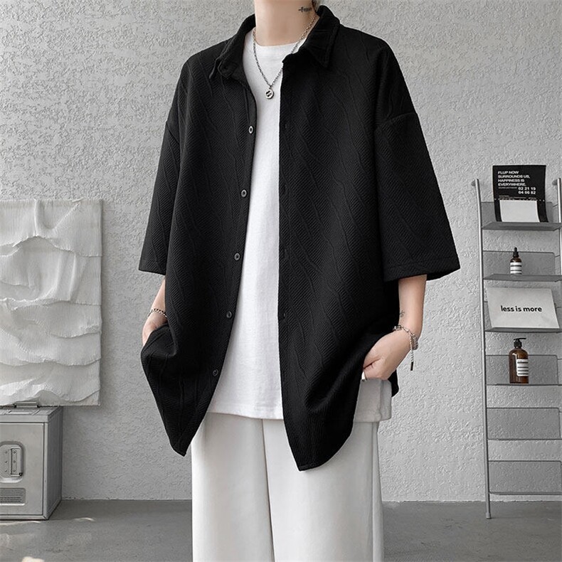 短袖衬衫男士夏季新款港风宽松提花衬衣CS369-P35,男装衬衫,星座214-3