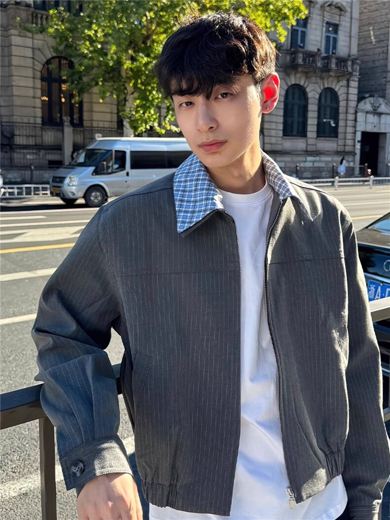 外套男2025秋季时尚质感pu仿皮衣短款宽松简约经典翻领夹克潮,男装夹克,四季星座505