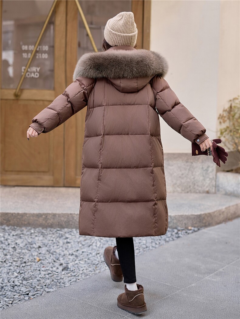 水衣源8806款中长款连帽狐狸毛领宽松阔版加厚保暖羽绒服女,女装羽绒服,水衣源