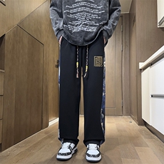 秋新侧边小熊刺绣拼接裤子男大码菠萝格束脚卫裤K870*P30控58，男装休闲裤，星座227-2