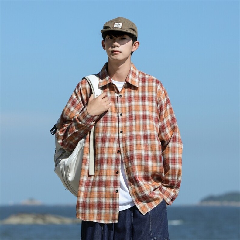 25年春季格子衬衫长袖大码宽松落肩现货DS-C323-1-2381-特批30，男装衬衫，电商C323-1