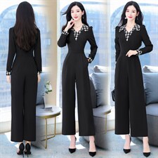 高端正品女装阔腿连衣裤2025春季新款时尚气质拼接裤，女装连体裤，韩美纤衣