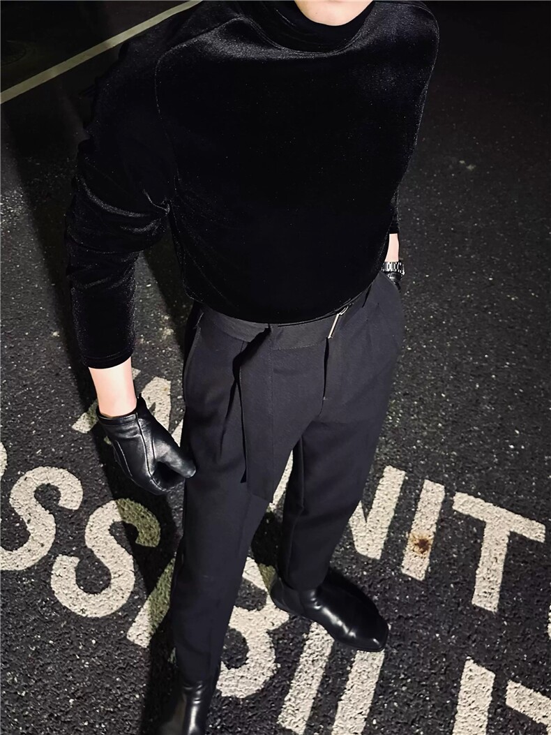高级感纯色绒面长袖丝绒打底衫高领简约体恤MZ35/P38,男装针织衫/毛衣,电商A243