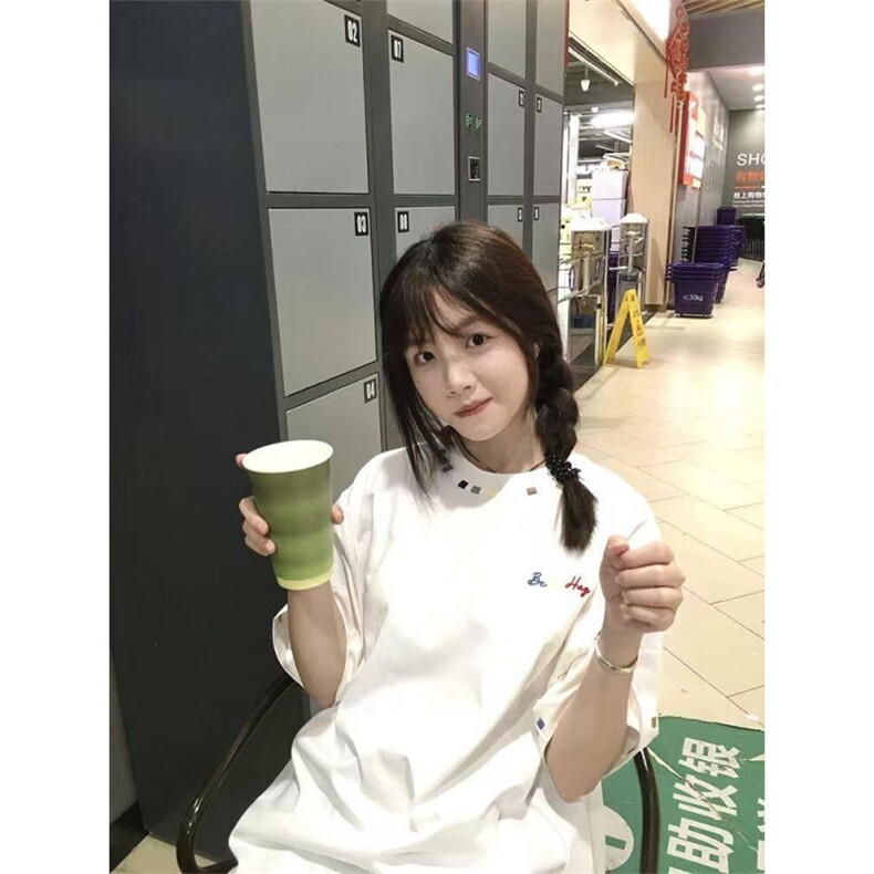 H0515-p35高品质刺绣设计感T恤时尚百搭休闲简约风宽松短袖T恤女，女装T恤，星座617A-2