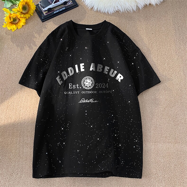 量大优供抖音视频支持得物配合二开美式满天星亮片短袖T恤MTX180,男装T恤,电商A486