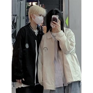美式复古廓形短款立领加厚飞行员棒球服外套夹克春秋情侣款图片