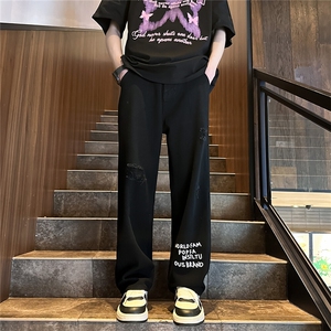 k705-p48-控68 M-5XL 现货oversize cleanfit风黄泥牛仔裤破洞图片