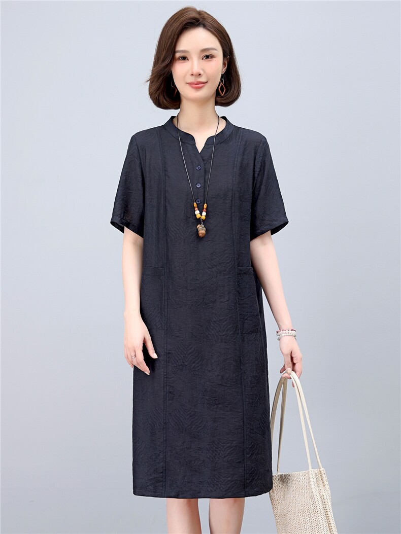 dpqb轻薄天丝连衣裙女2025夏季新款中年妈妈遮肚宽松大码中长裙子,女装连衣裙,依恋蒂丝