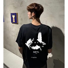 抖音得物供货210克现货宽松纯棉美式潮牌印花落肩袖纯棉T恤AT2148，男装T恤，电商A443