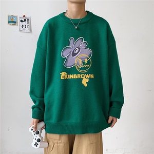 1港风新款宽松休闲中性情侣潮流印花毛衣男外套7676P48加绒P55图片