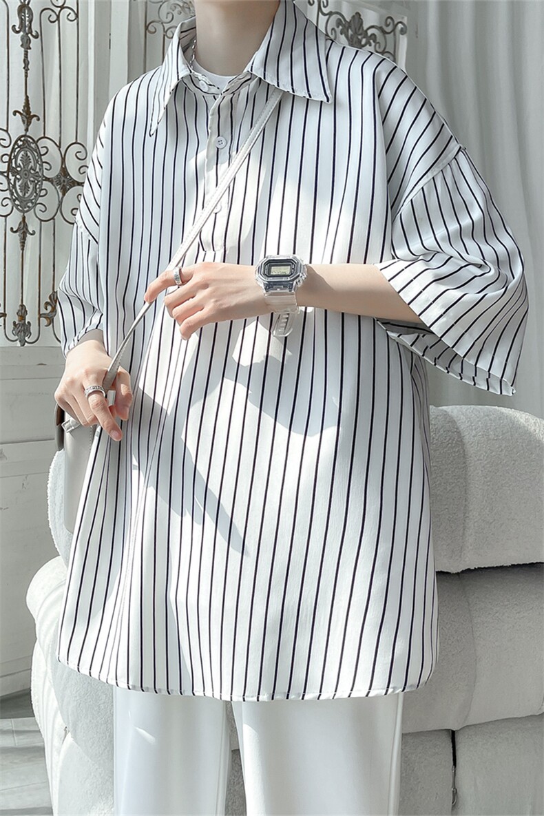 C8036/P35新款夏季条纹冰丝套头衬衫男短袖polo衬衣宽松大码上衣,男装Polo衫,电商A141