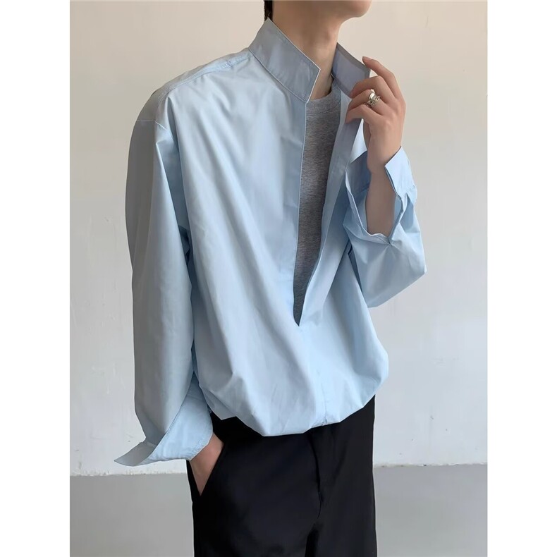 K423-P42 男士轻商务长袖正装衬衫25春秋新款纯色大码上衣衬衣图片