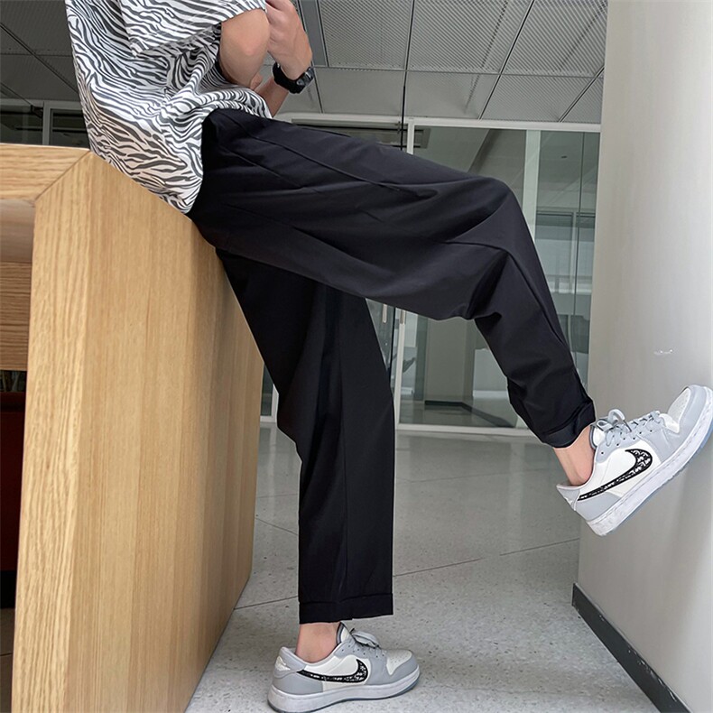 港风模特腰带冰丝大码宽松潮男速干空调九分休闲裤KZ988P55控78,男装休闲裤,电商A089-1