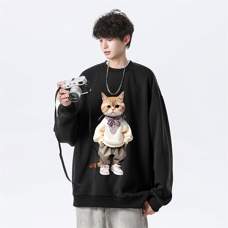 抖音品质秋季新款日系猫咪仿棉圆领卫衣wycm4048-特批28控49,男装卫衣,星座605(原A050)