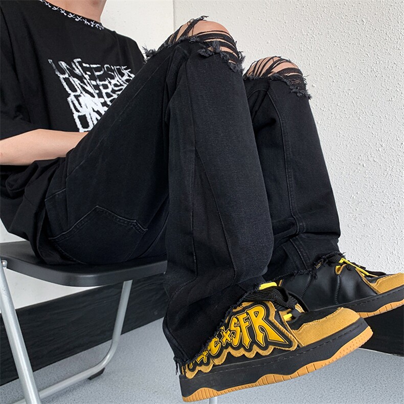 美式高街ins小众破洞牛仔裤货号K751P60,男装牛仔裤,电商A063