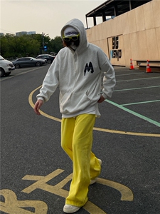 多巴胺穿搭黄色休闲裤宽松裤子男KZA413-P55,红球鞋怎么搭配穿衣裤图片图片