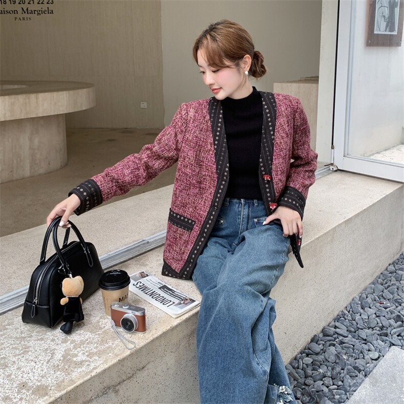 优雅撞色拼接粗花呢小香风外套女2025秋季新款气质高级感淡人夹克,女装短外套,2C259