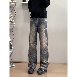 B221美式ins高街提花宽松微喇牛仔裤 LK24225-特P48控78图片