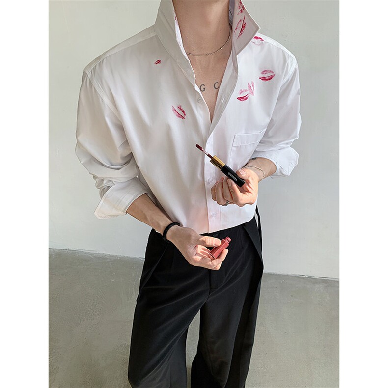 现货！25春夏个性红唇印白色衬衫宽松CS91-P75图片